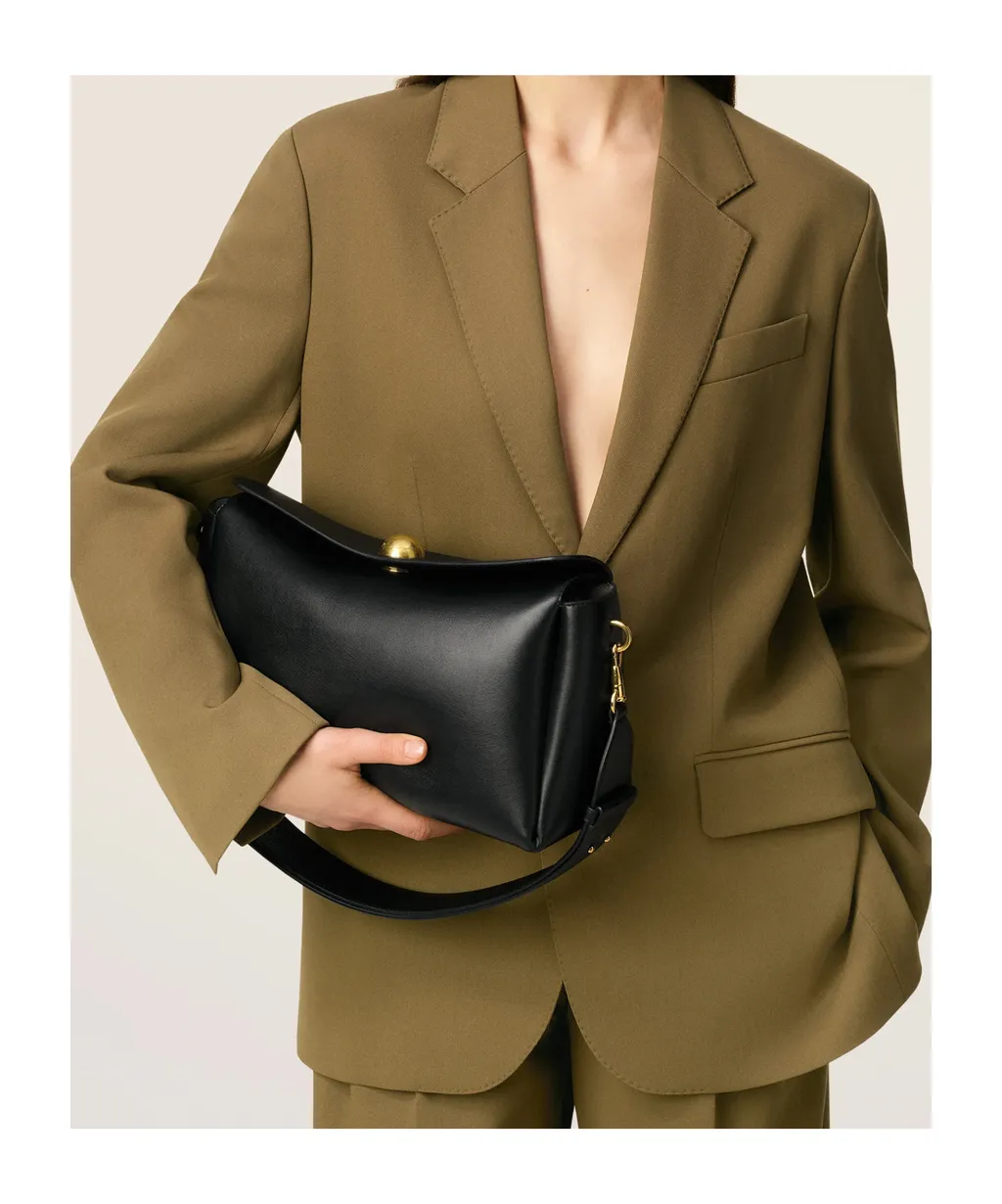 Black Smooth Leather Carrousel Medium Bag