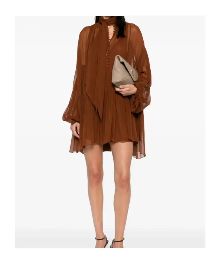 Saint Laurent LavalliÈRe Ruffled Long-Sleeved Dress