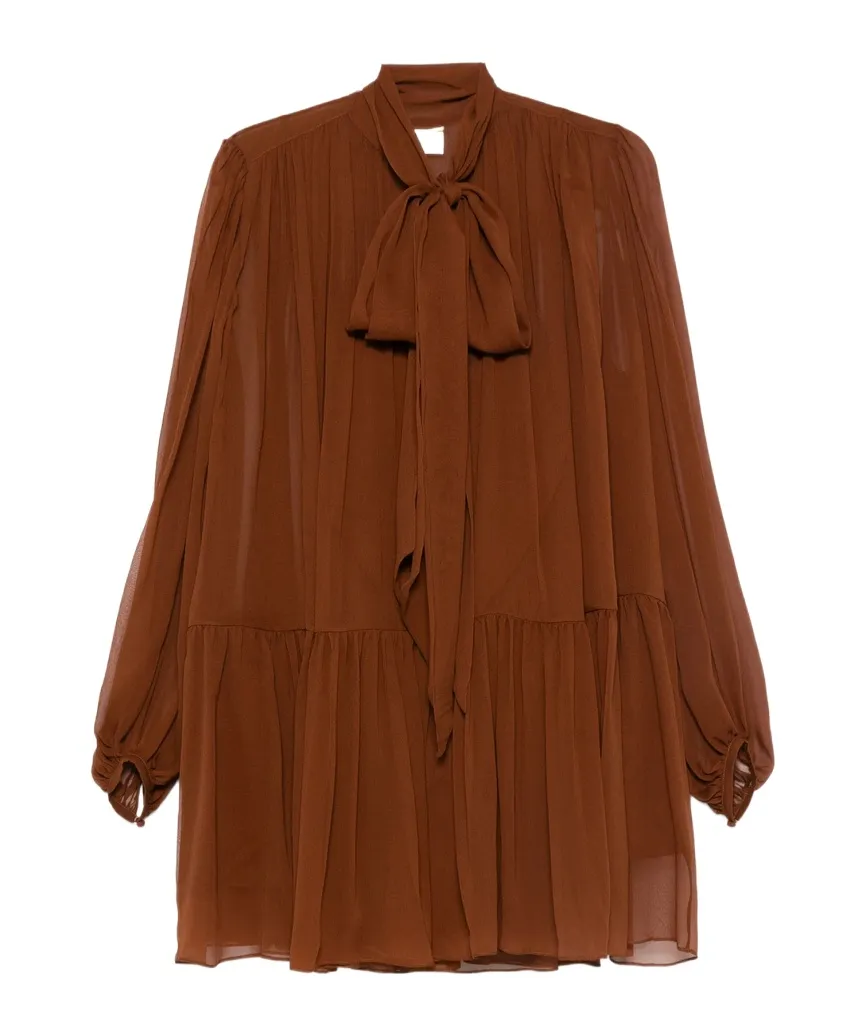 Saint Laurent LavalliÈRe Ruffled Long-Sleeved Dress