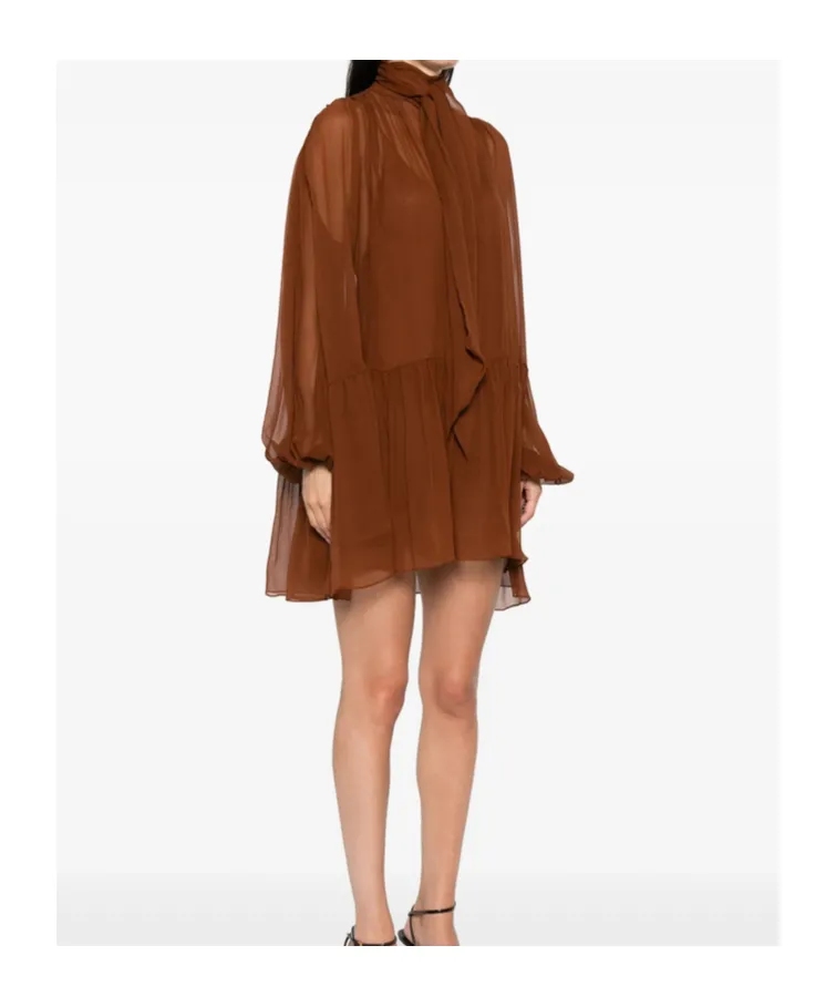 Saint Laurent LavalliÈRe Ruffled Long-Sleeved Dress