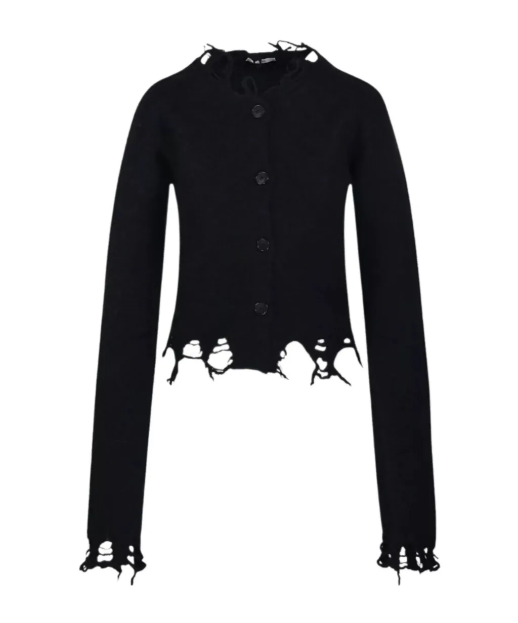 Frayed-Hem Distressed Cardigan