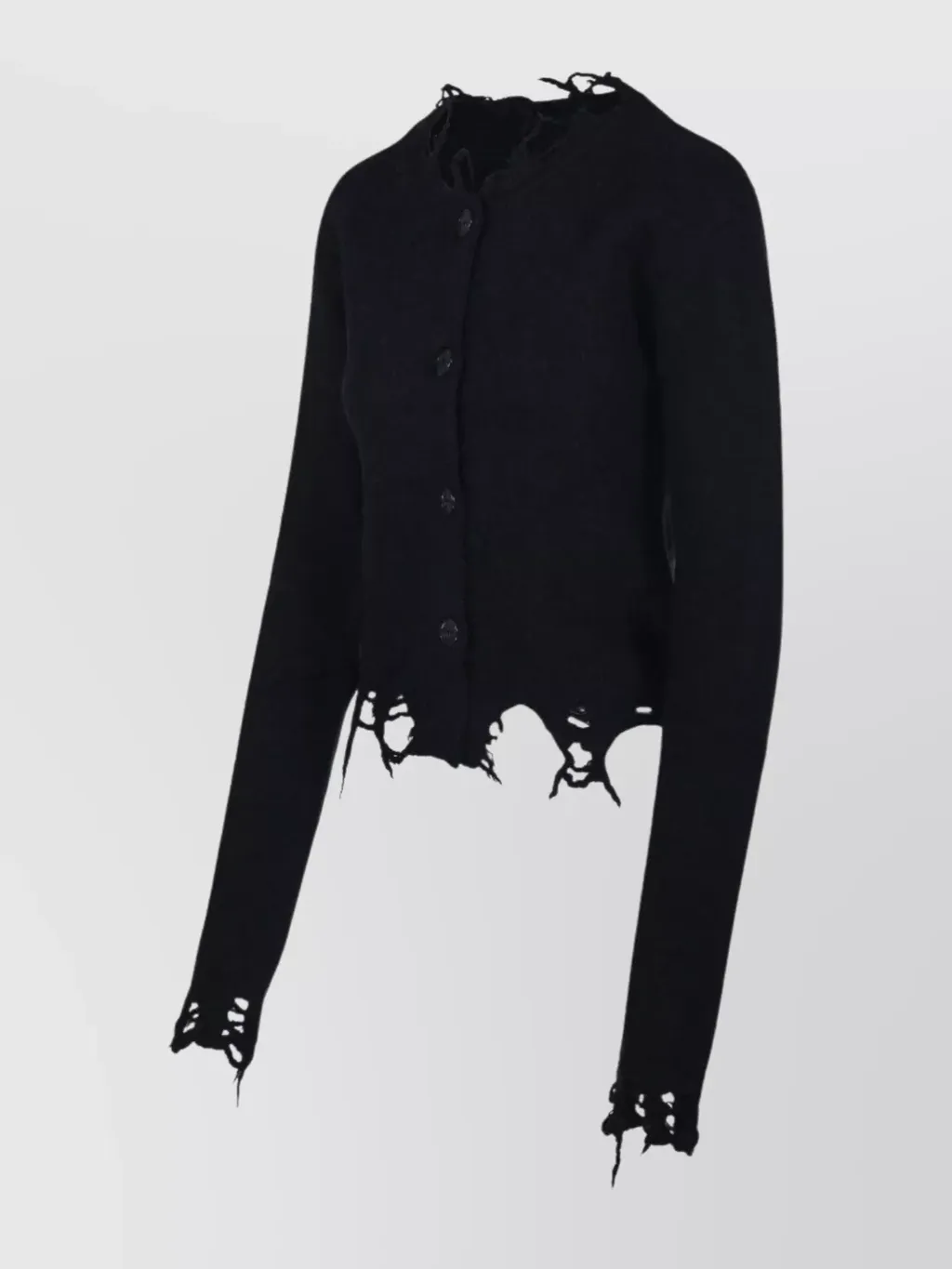 Frayed-Hem Distressed Cardigan