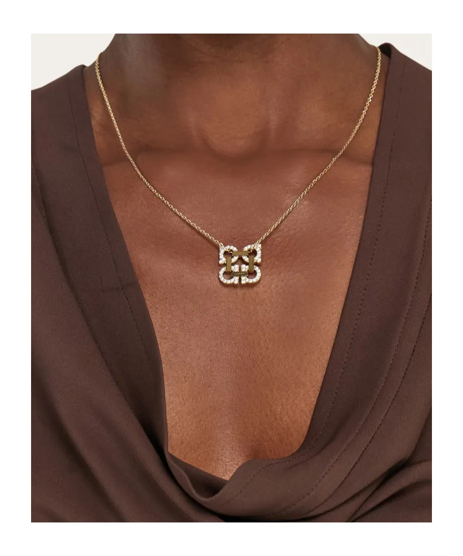 Crystal Embellished Four Gancini Pendant Necklace