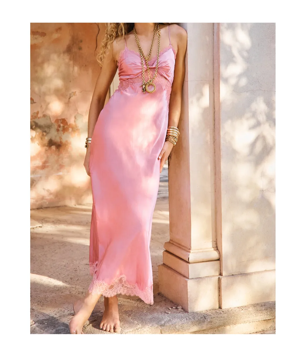 Orianna Lace-Trimmed Slip Maxi Dress
