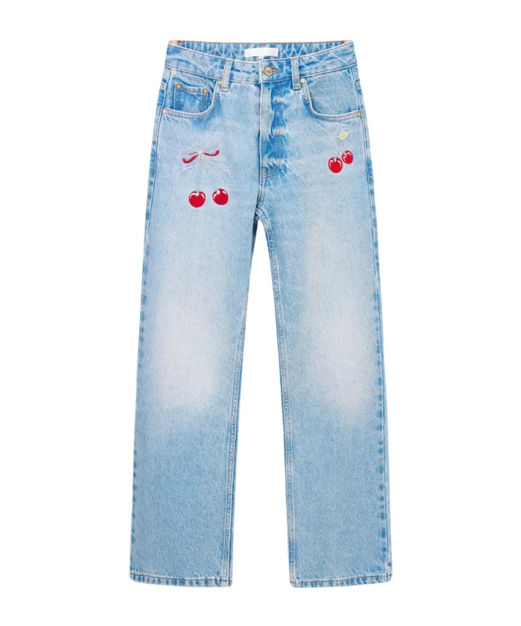 Cherry-Embroidery Jeans