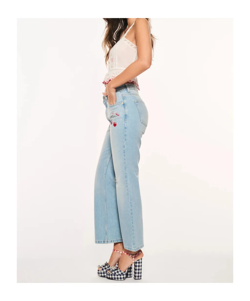 Cherry-Embroidery Jeans