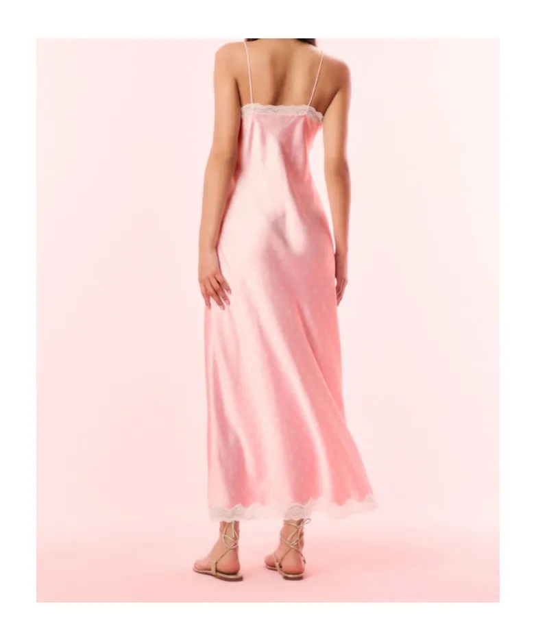Manuela Lace-Trimmed Polka-Dot Maxi Dress