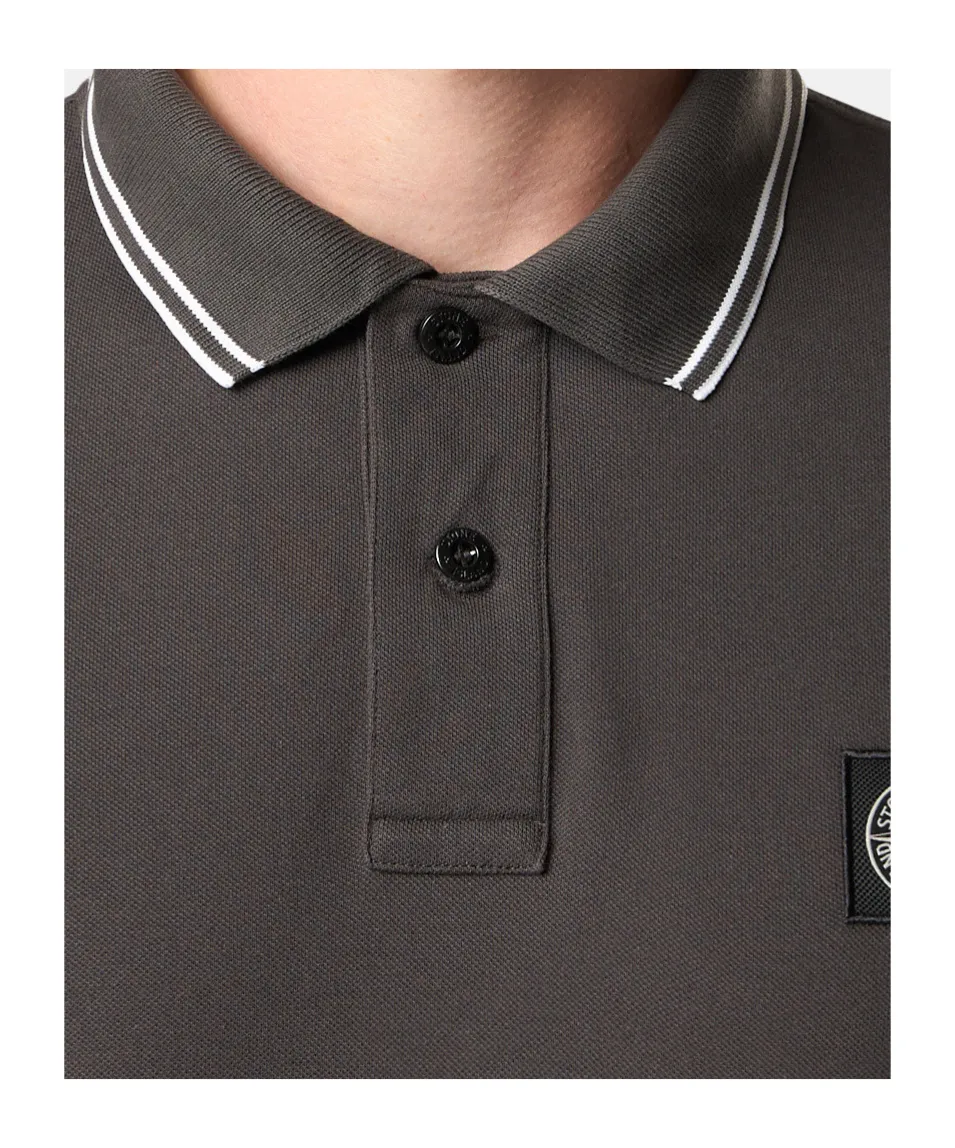 Stone Island Logo Patch Buttoned Polo Shirt