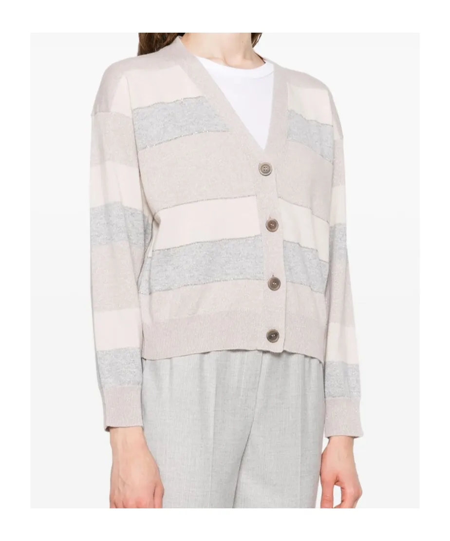Peserico Striped Button-Front Cardigan