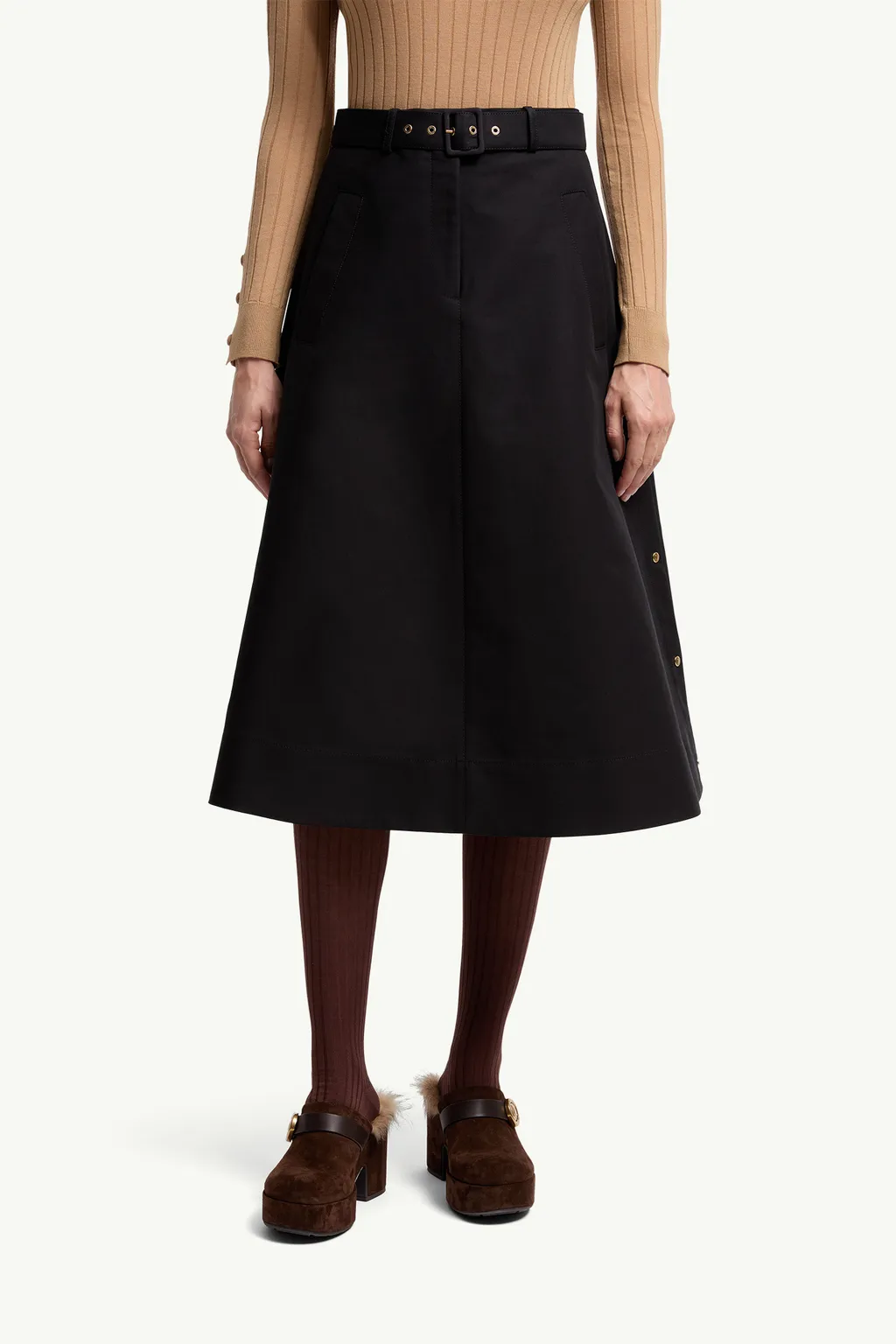 Moncler Logo Patch A-Line Midi Skirt