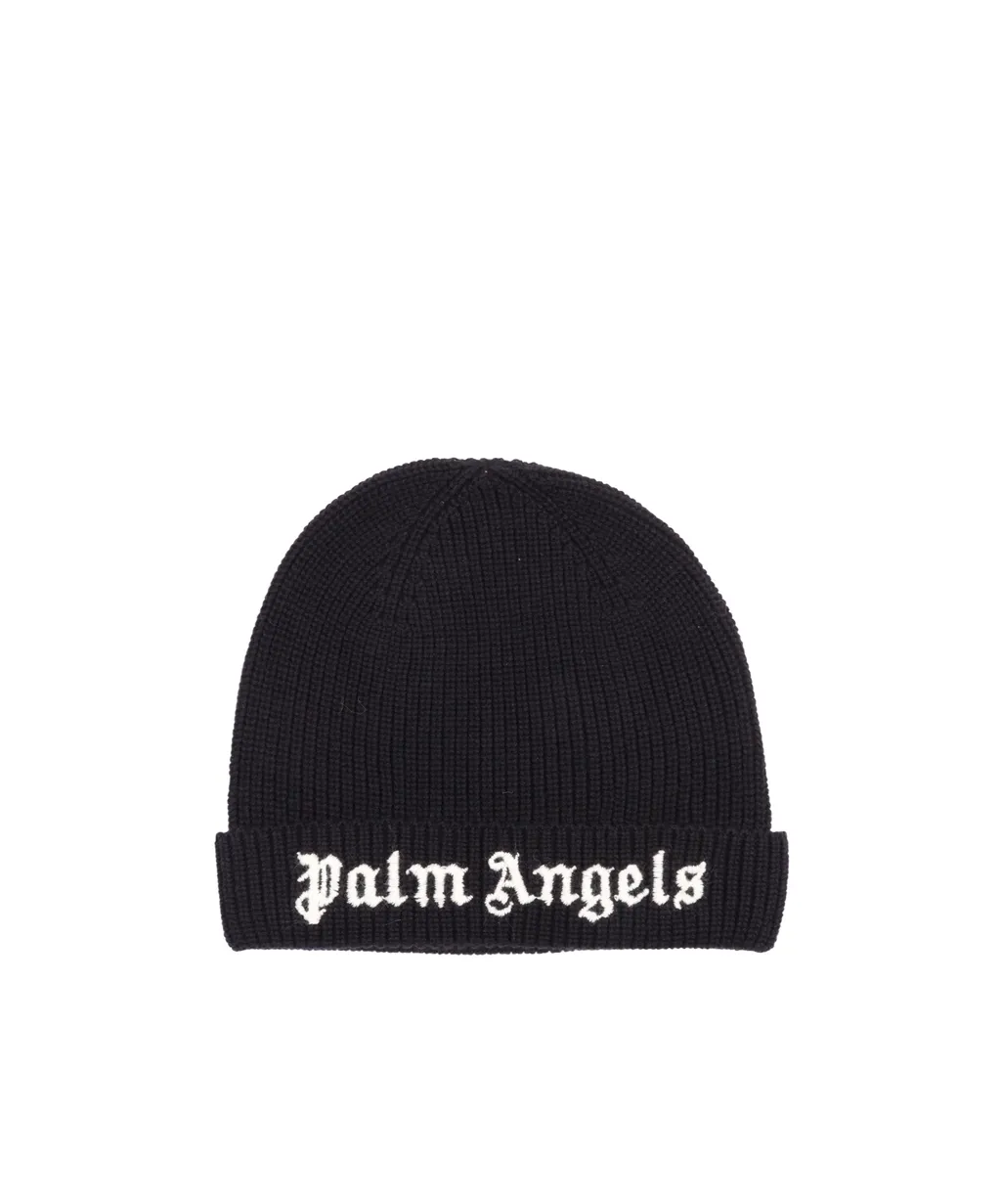 Palm Angels Kids Logo Embroidered Turn-Up Brim Beanie