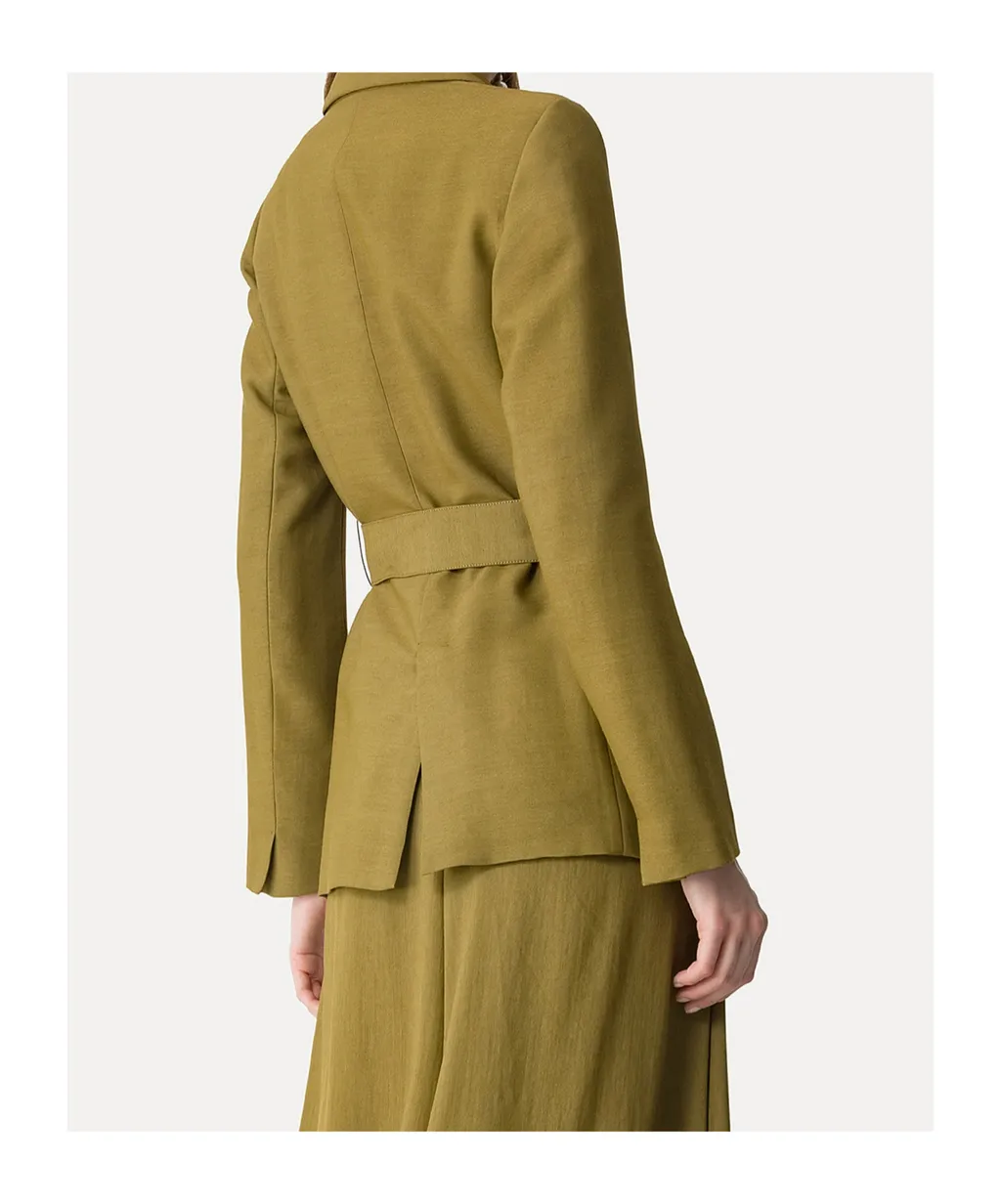 Jacket In Fluid Slub Canvas With A Belted Waist