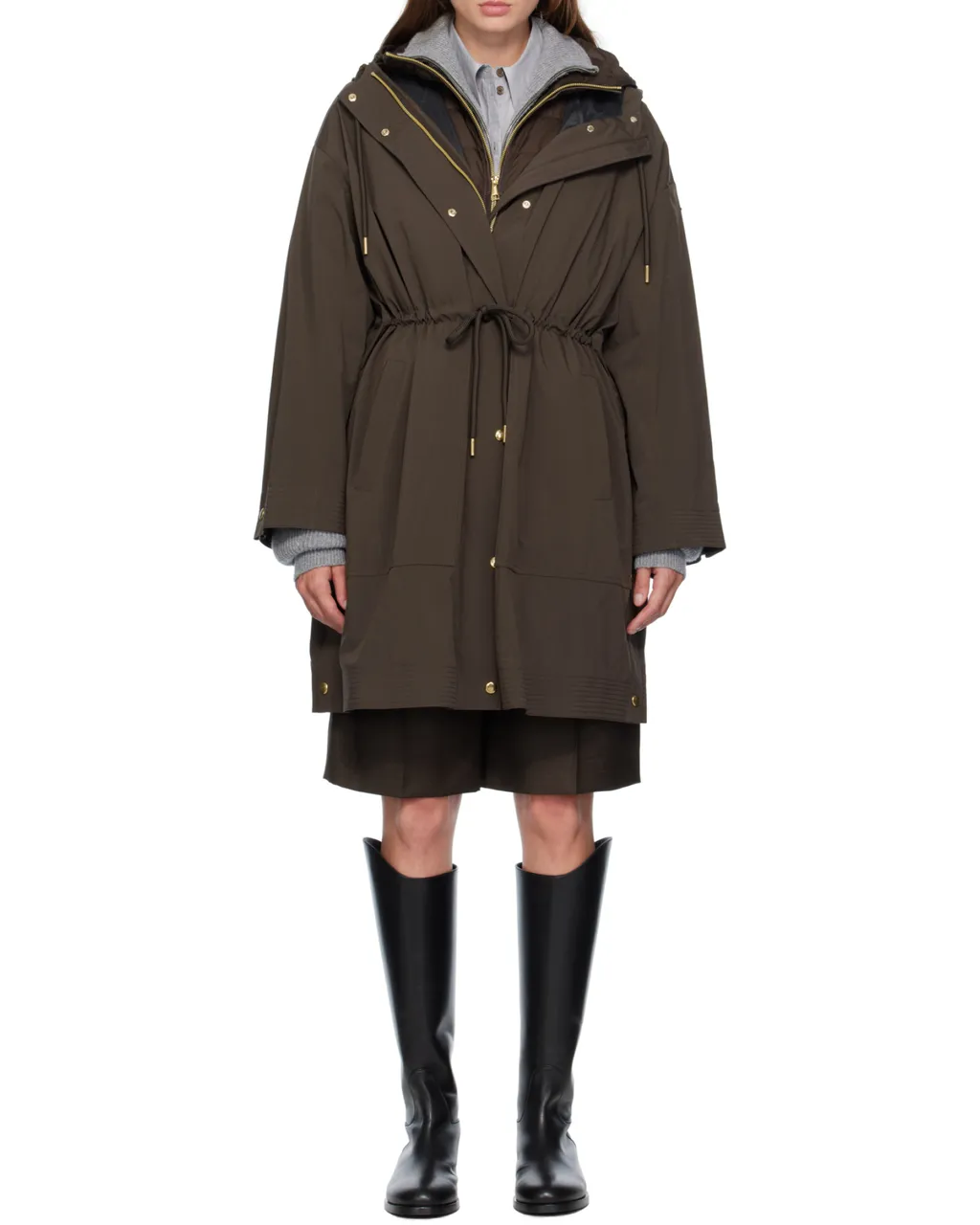 Drawstring-Waist Hooded Coat