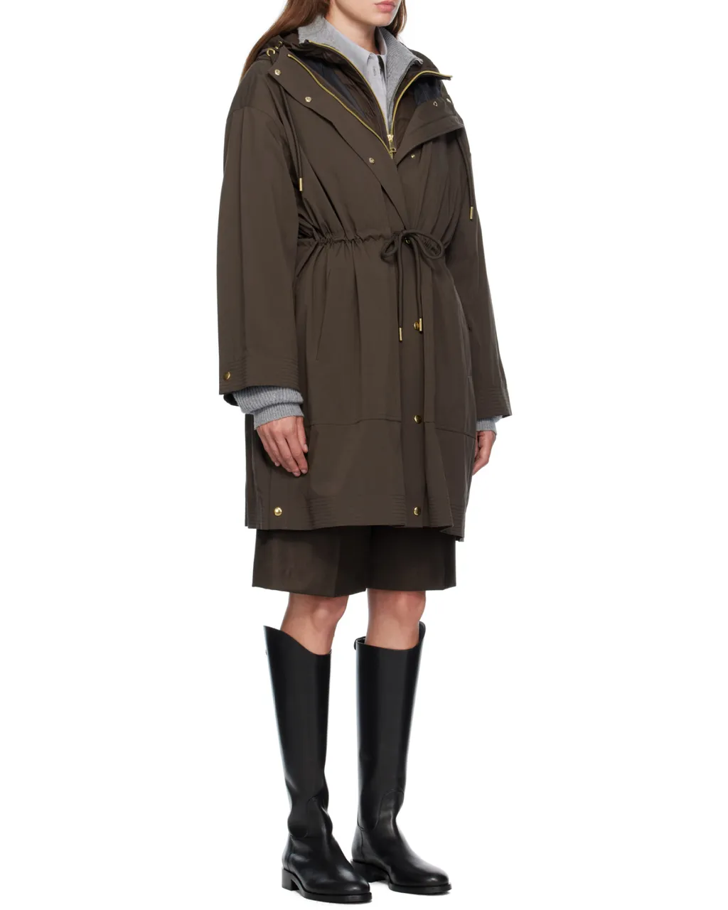 Drawstring-Waist Hooded Coat