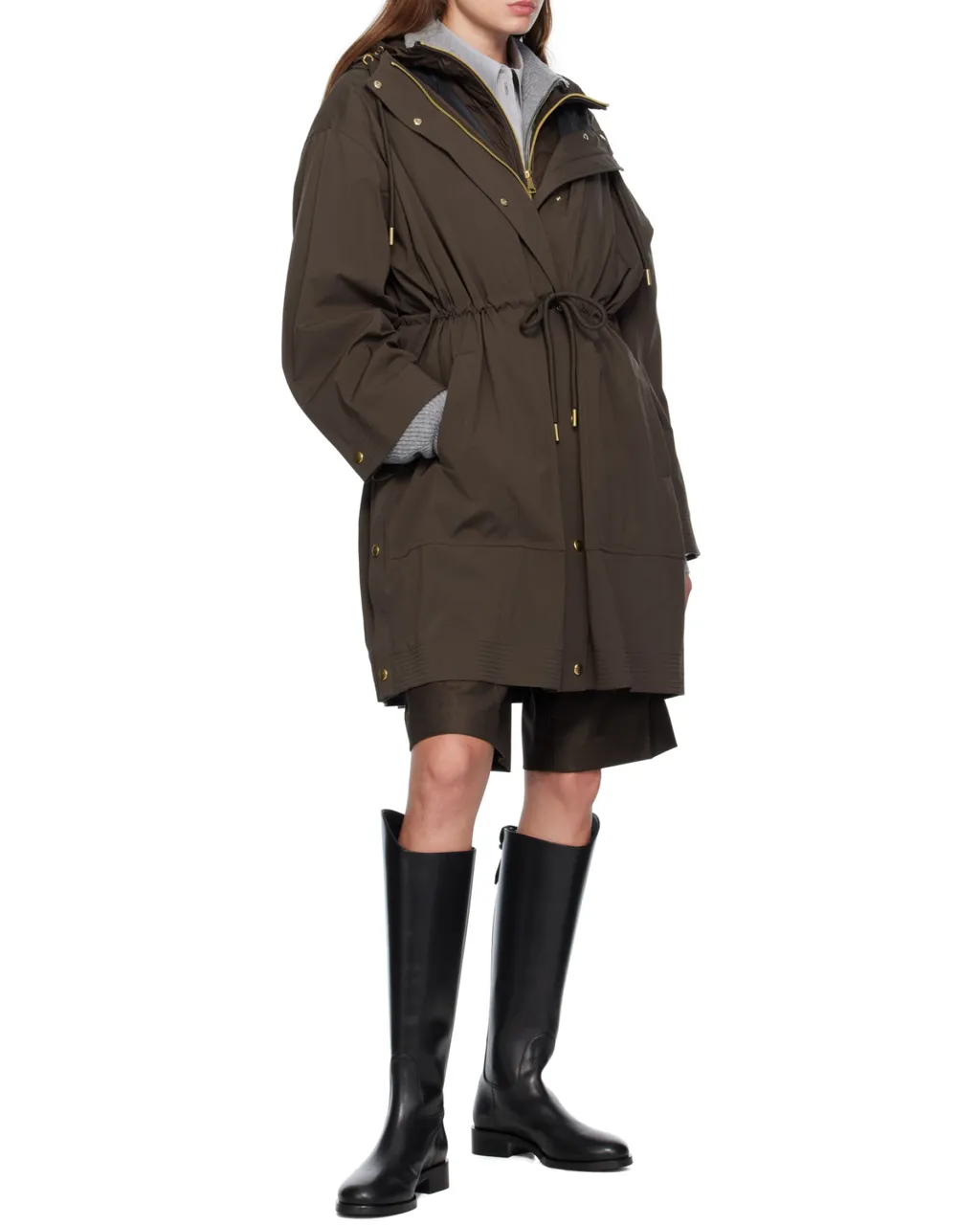 Drawstring-Waist Hooded Coat