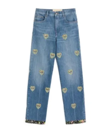 Valentino	Heart Embellished Wide Leg Jeans