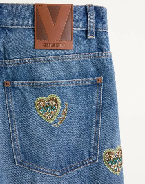 Valentino	Heart Embellished Wide Leg Jeans