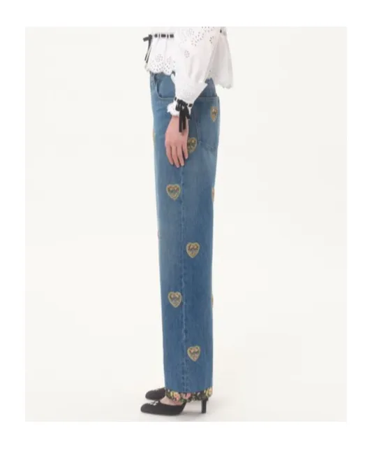 Valentino	Heart Embellished Wide Leg Jeans