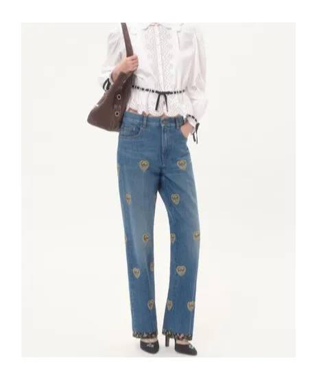 Valentino	Heart Embellished Wide Leg Jeans