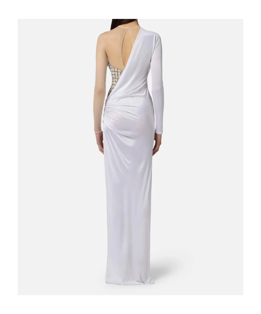 Tulle-Panel Crocodile-Effect Maxi Dress