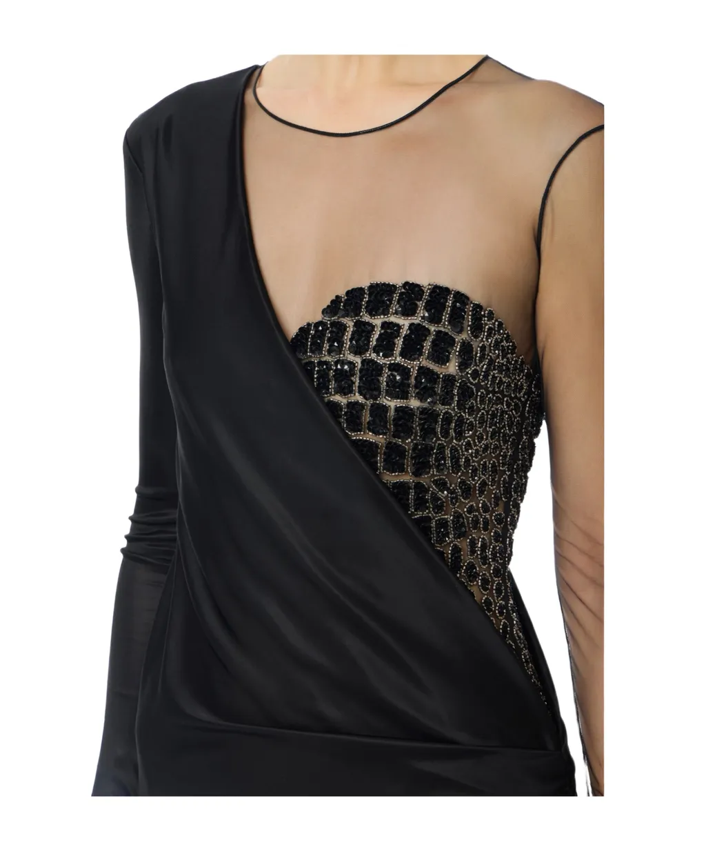 Elisabetta Franchi Red Carpet Tulle And Jersey Dress