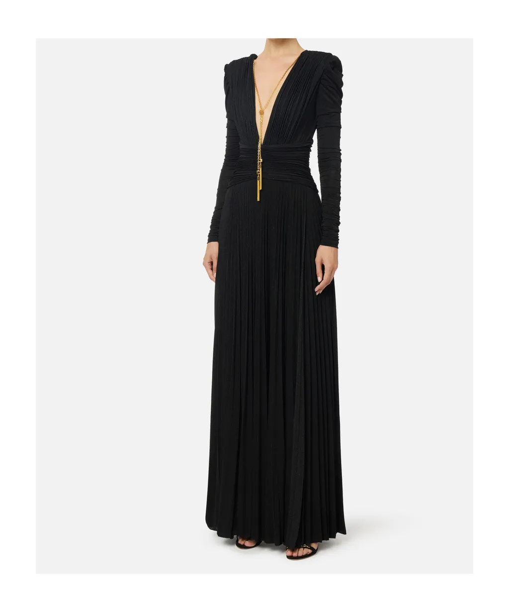 Pleated Chain-Embellished Long Dress