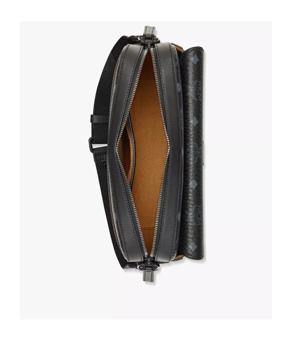 Mcm All-Over Logo Printed Zip-Up Messenger Bag