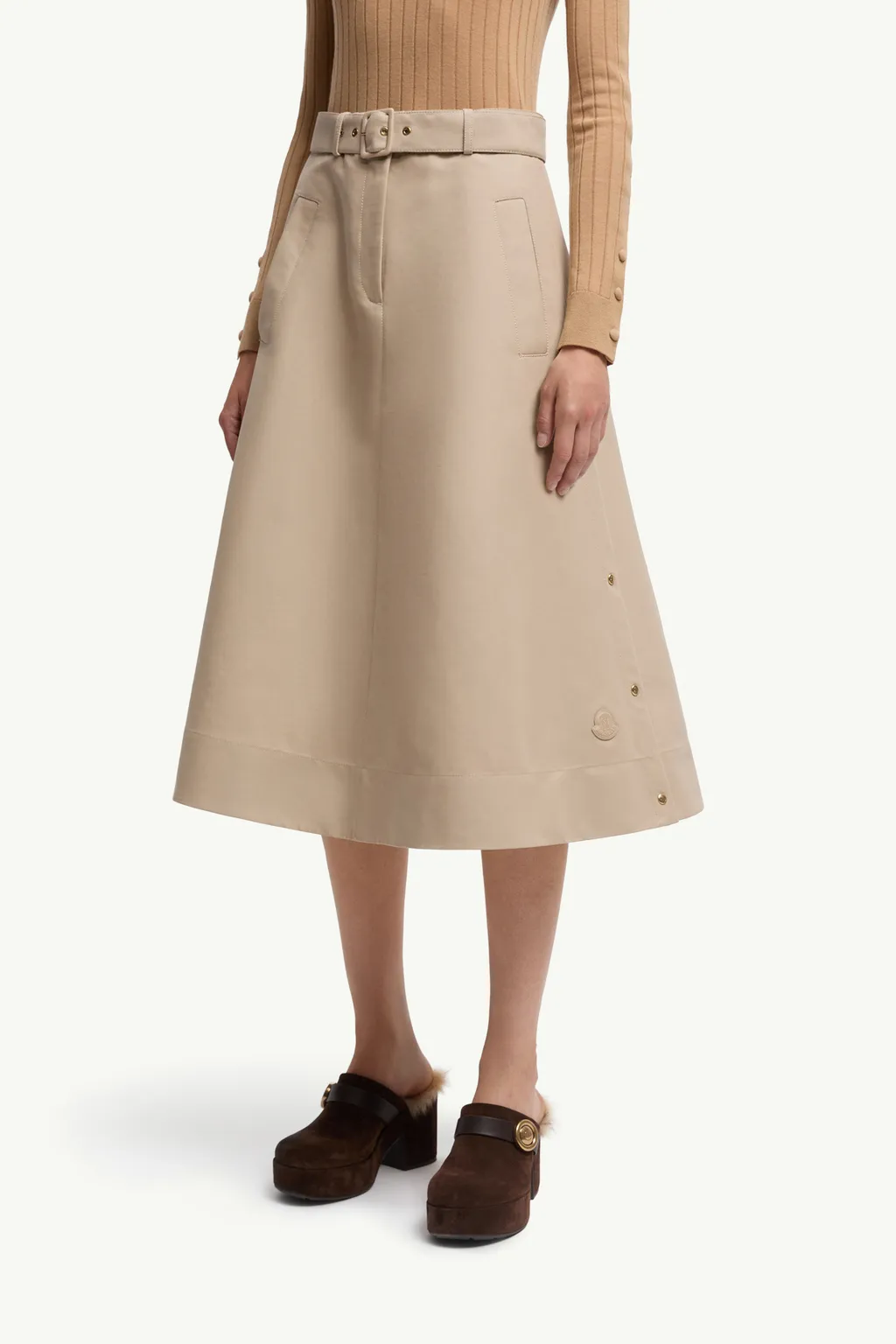 Moncler Logo Patch A-Line Midi Skirt