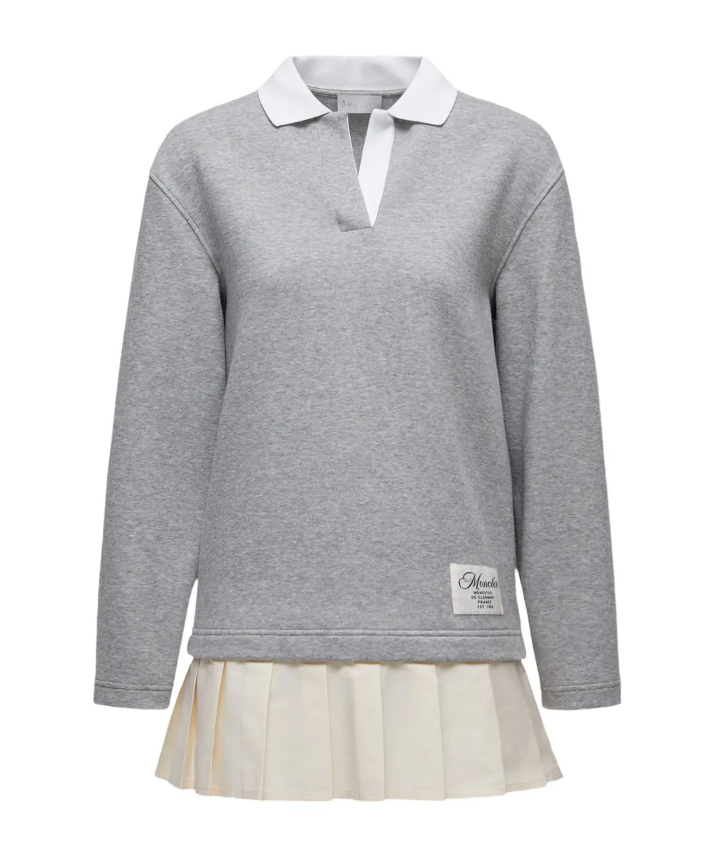 Moncler Pleated Logo Patch Long-Sleeved Polo Dress