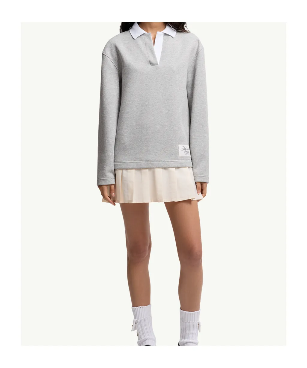 Moncler Pleated Logo Patch Long-Sleeved Polo Dress
