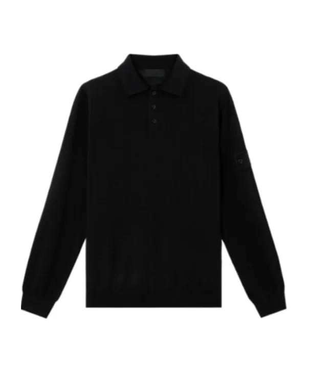 Stone Island Logo Patch Long Sleeved Polo Shirt