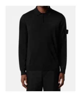 Stone Island Logo Patch Long Sleeved Polo Shirt