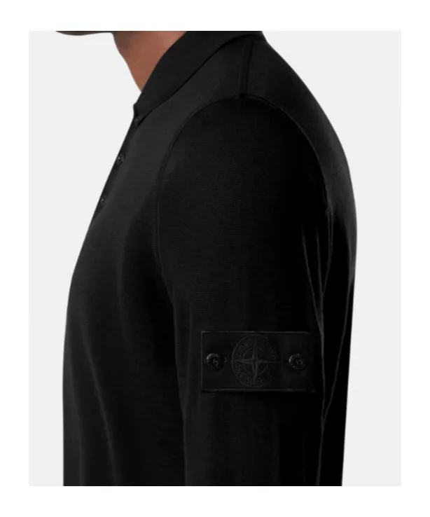 Stone Island Logo Patch Long Sleeved Polo Shirt