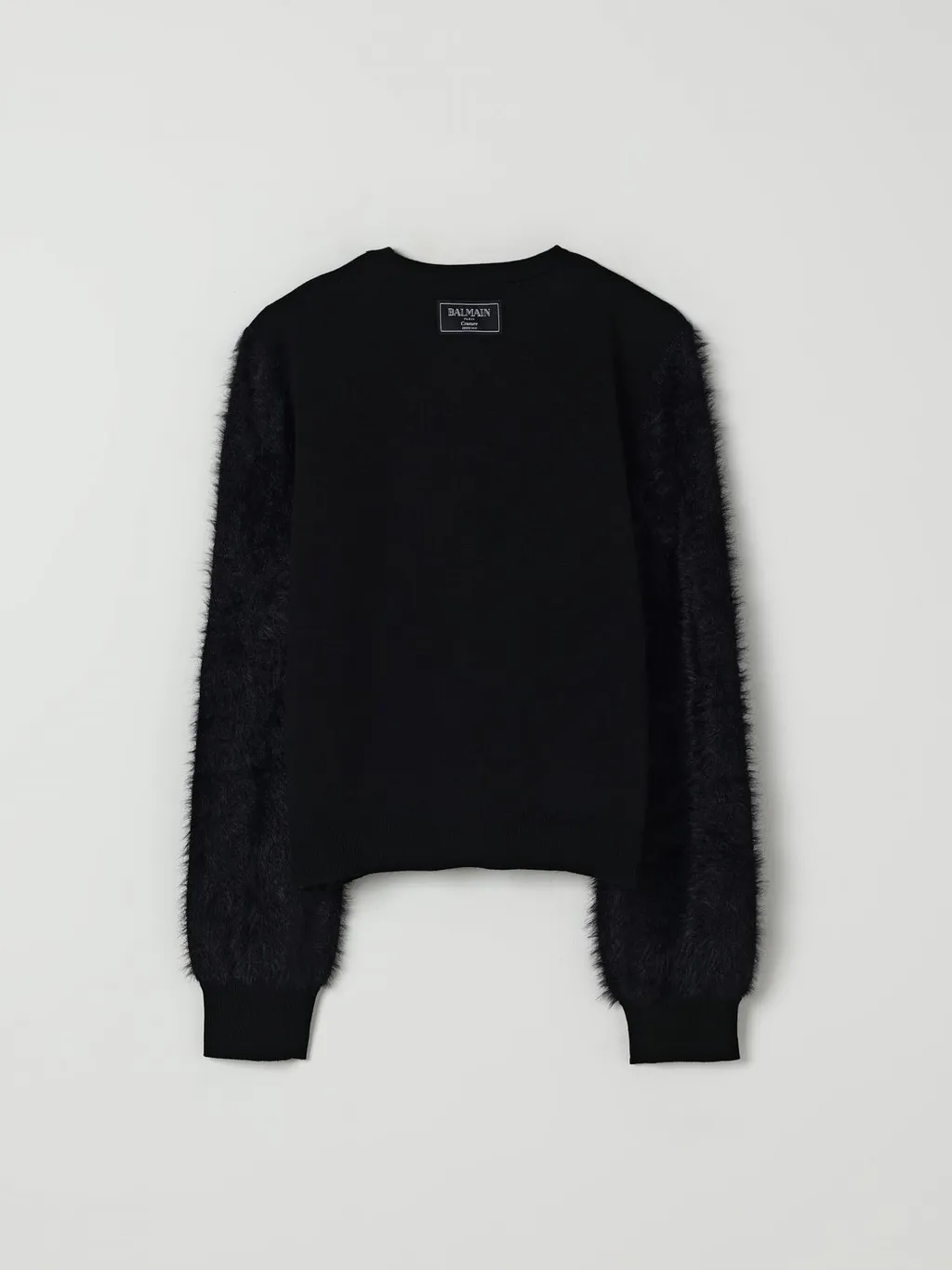 Balmain Kids Fluffy-Sleeve Buttoned Crewneck Cardigan