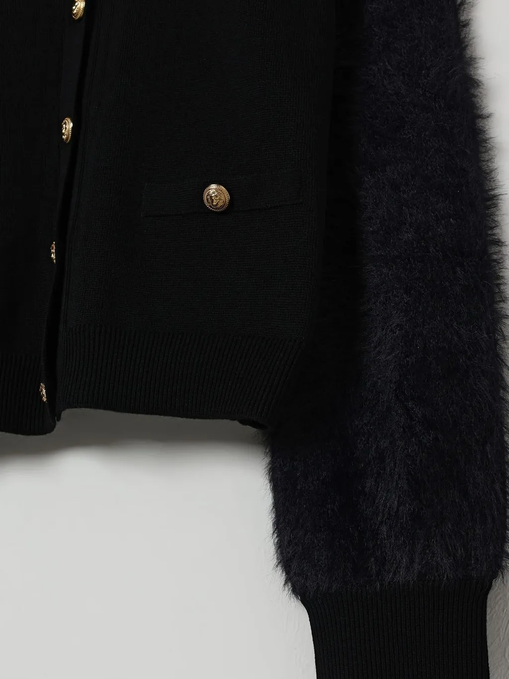 Balmain Kids Fluffy-Sleeve Buttoned Crewneck Cardigan