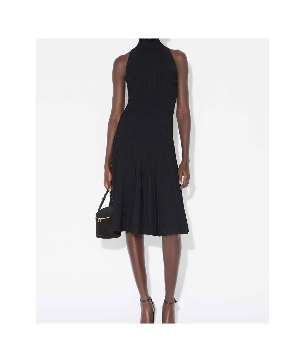 AlaÏA Ribbed Knit Curled High-Neck Dress