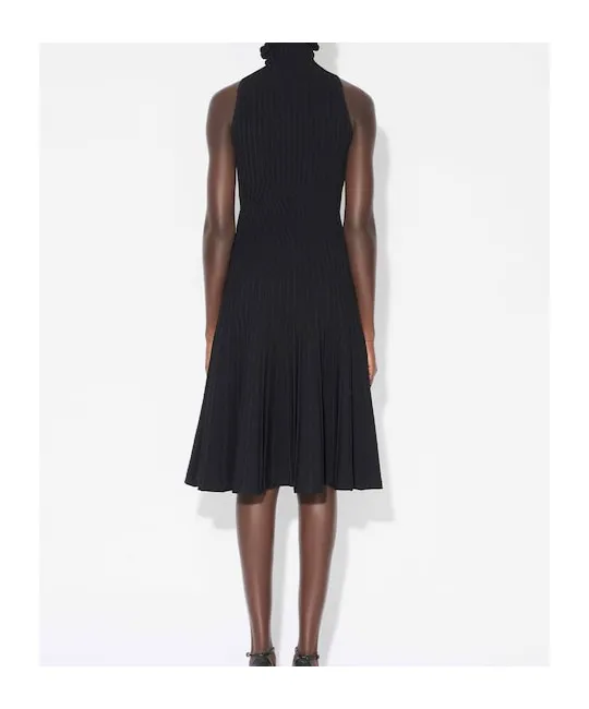AlaÏA Ribbed Knit Curled High-Neck Dress