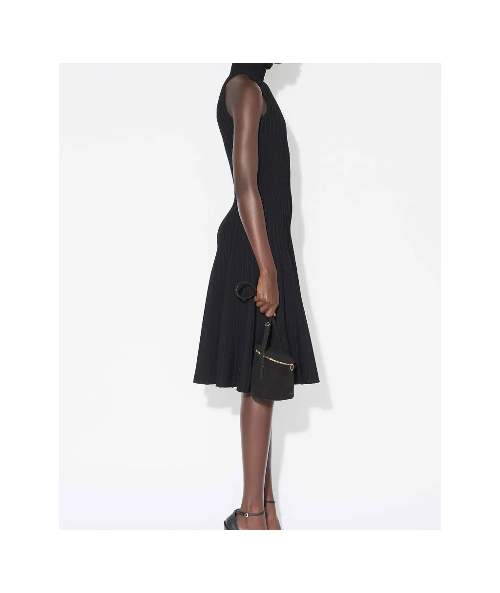 AlaÏA Ribbed Knit Curled High-Neck Dress