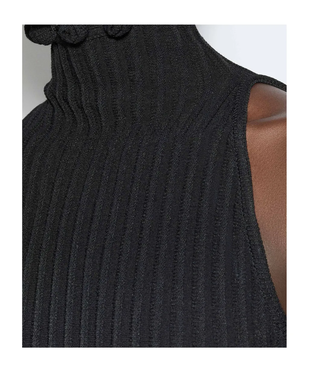 AlaÏA Ribbed Knit Curled High-Neck Dress