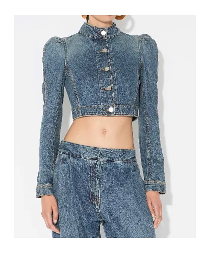 High-Neck Cropped Denim Jacket
