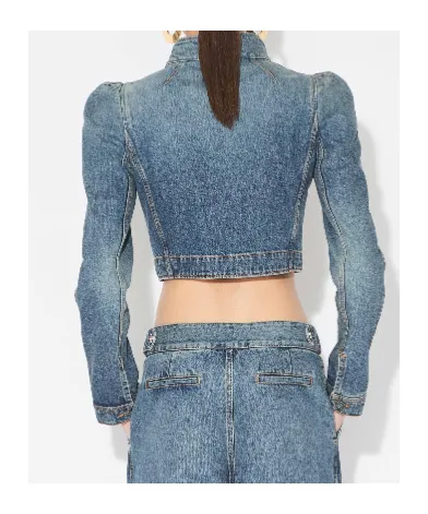 High-Neck Cropped Denim Jacket
