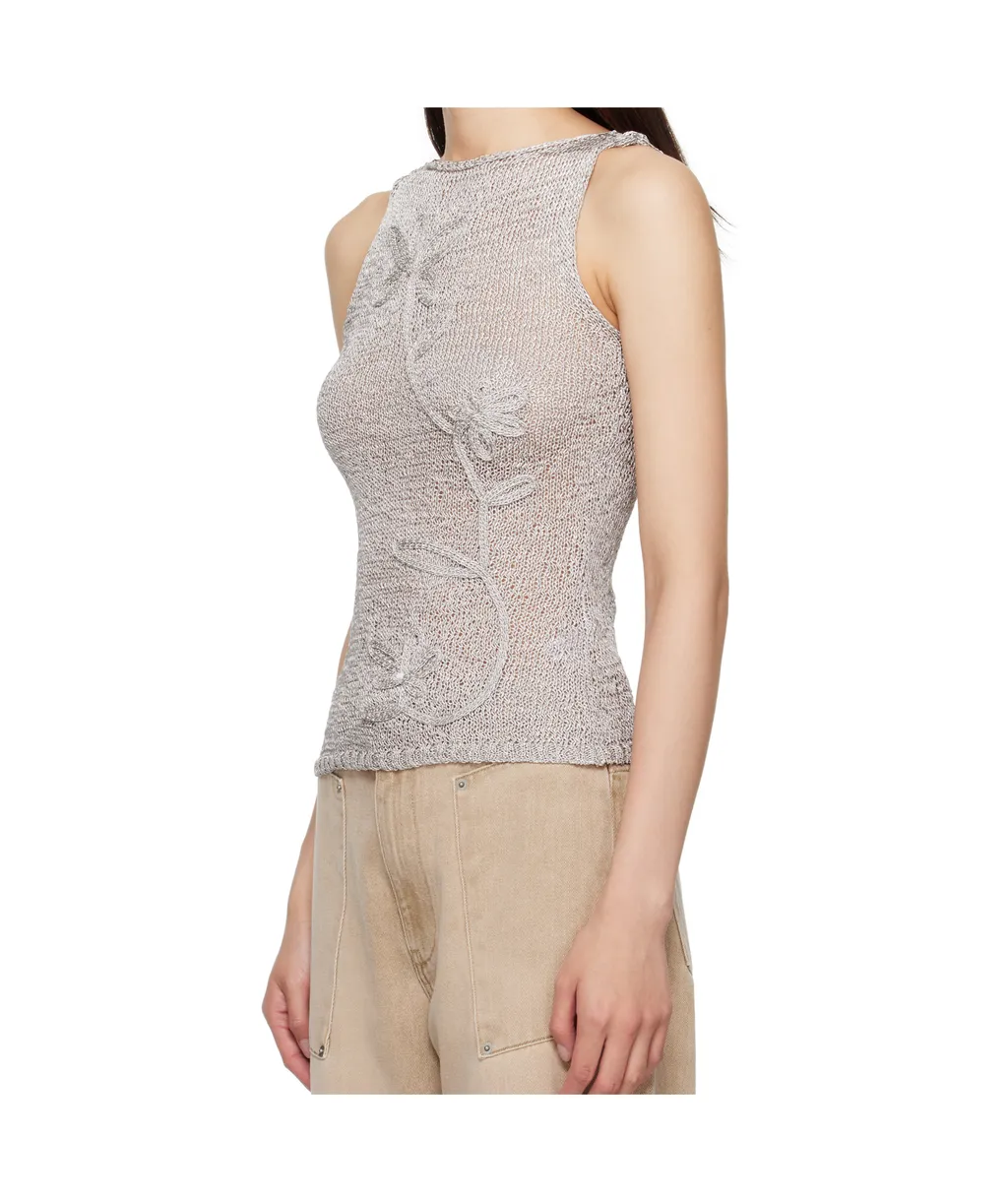 Floral-Embroidered Knitted Top