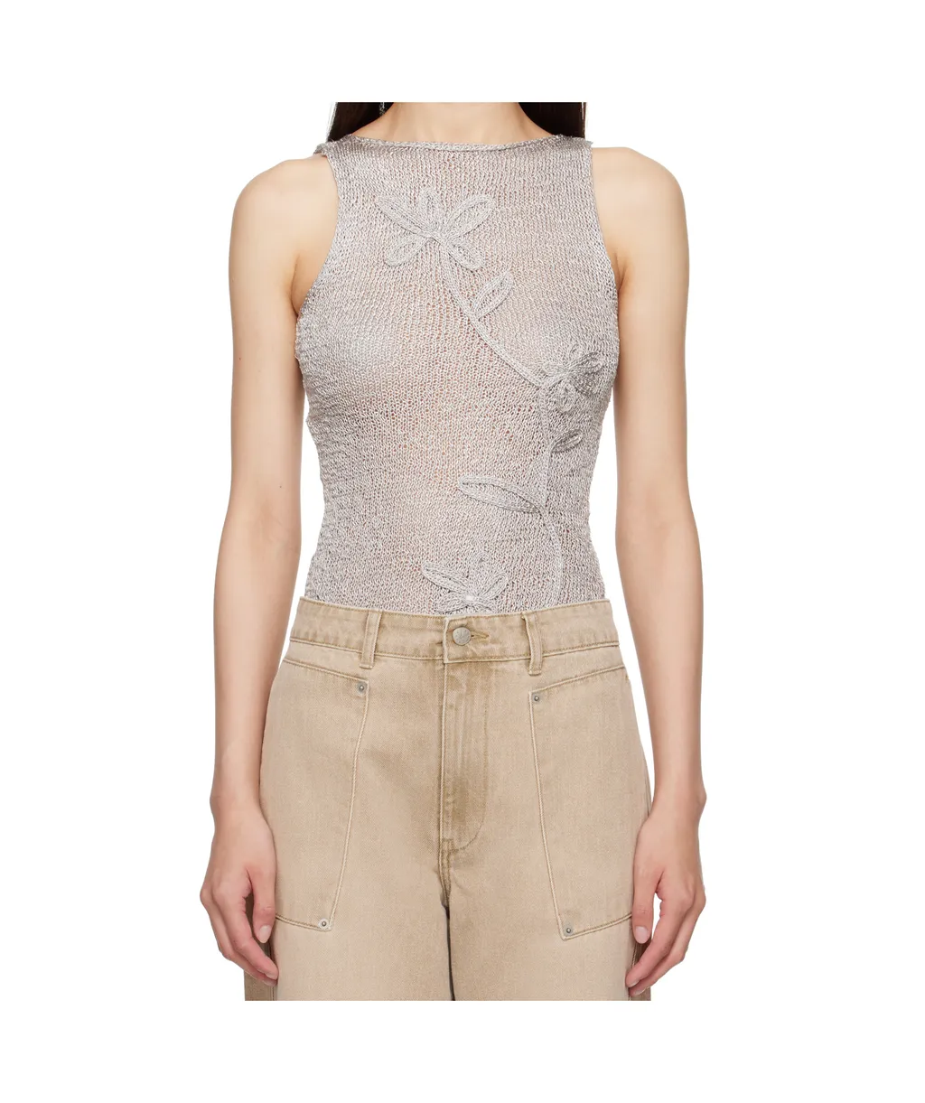 Floral-Embroidered Knitted Top