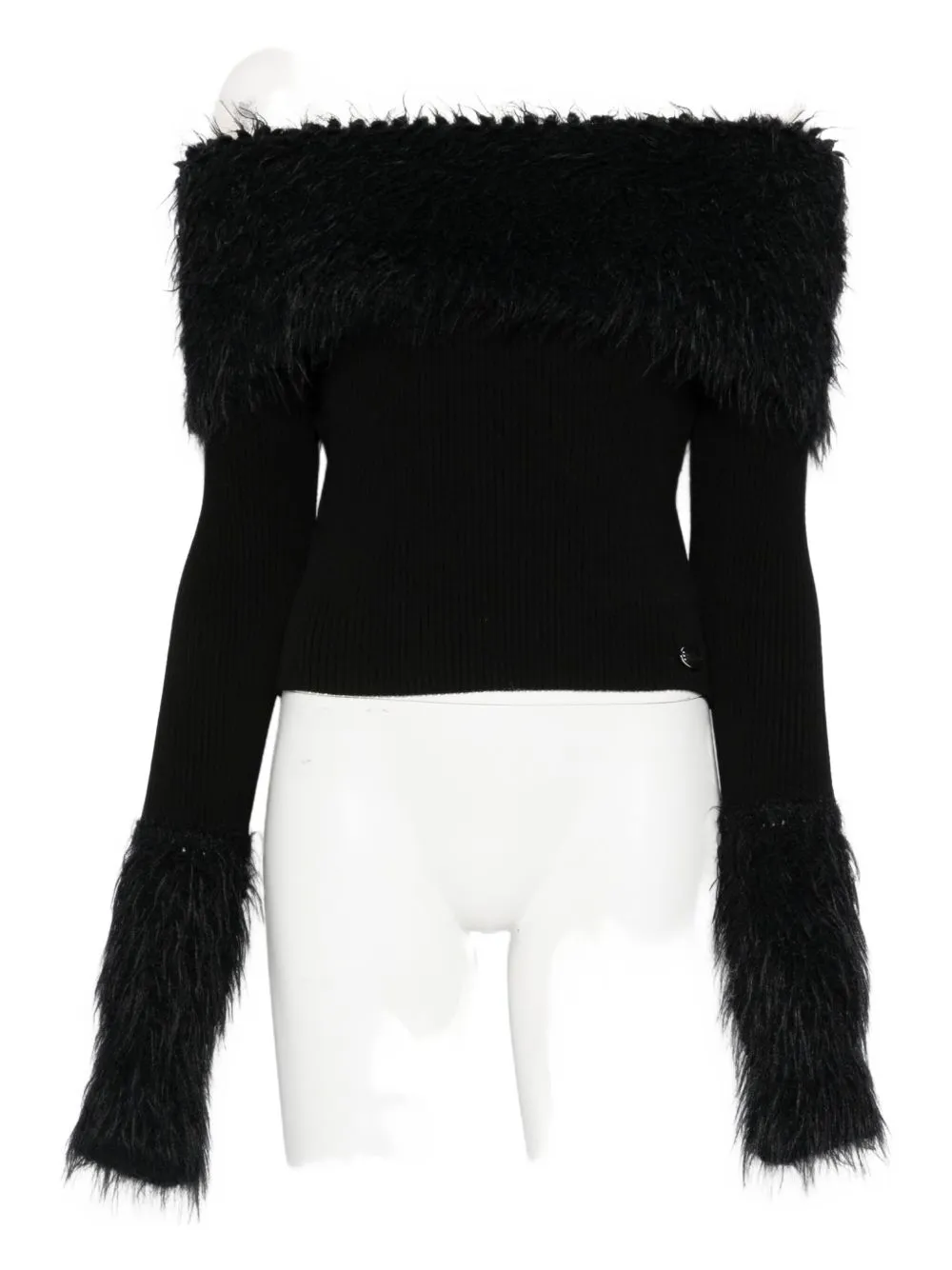 Ribbed Knit And Fuzzy Sweater Black