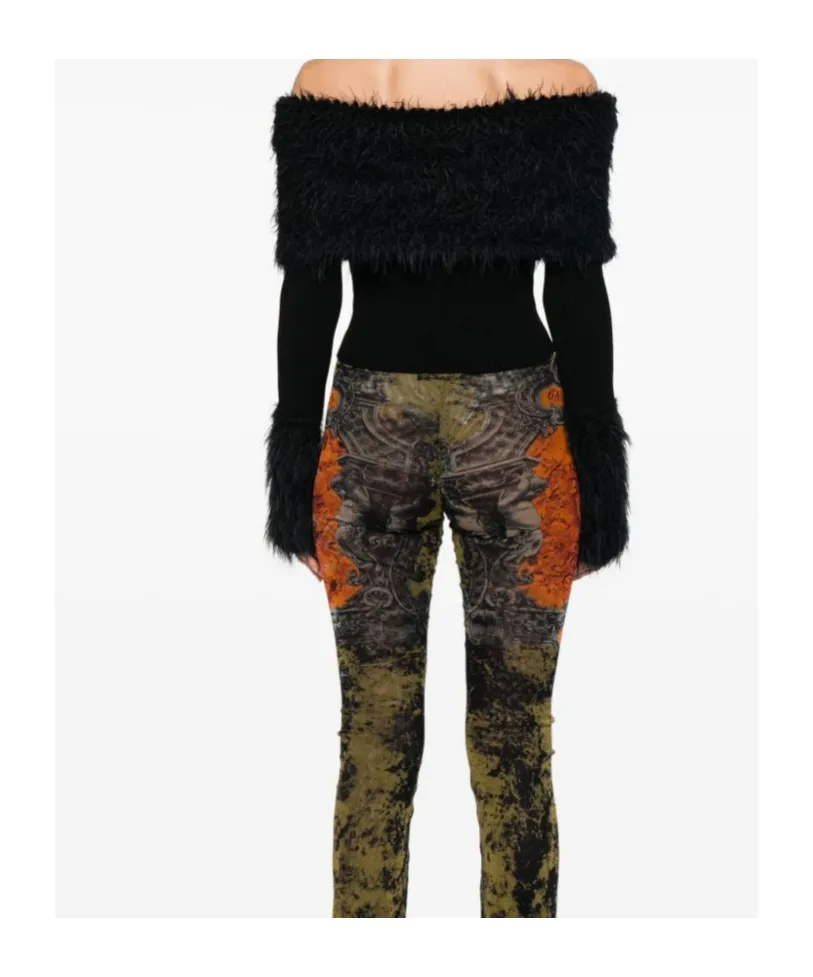 Ribbed Knit And Fuzzy Sweater Black