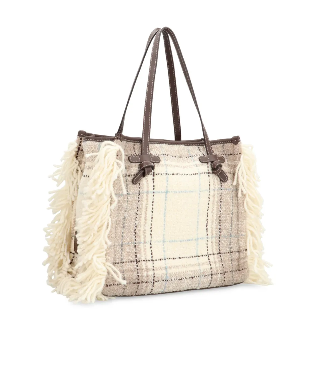 Marcella Fringed Checked Tote Bag