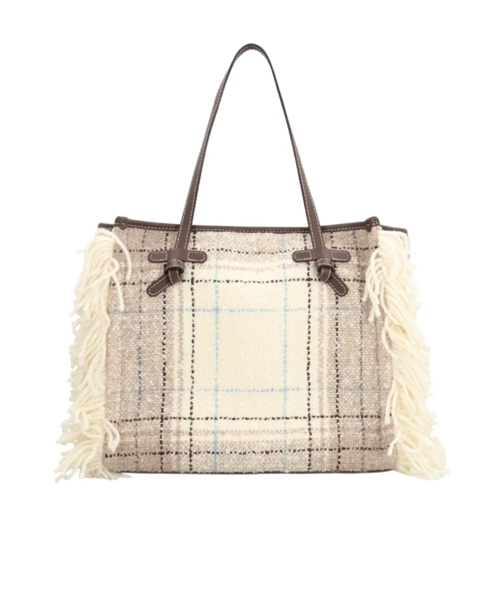 Marcella Fringed Checked Tote Bag