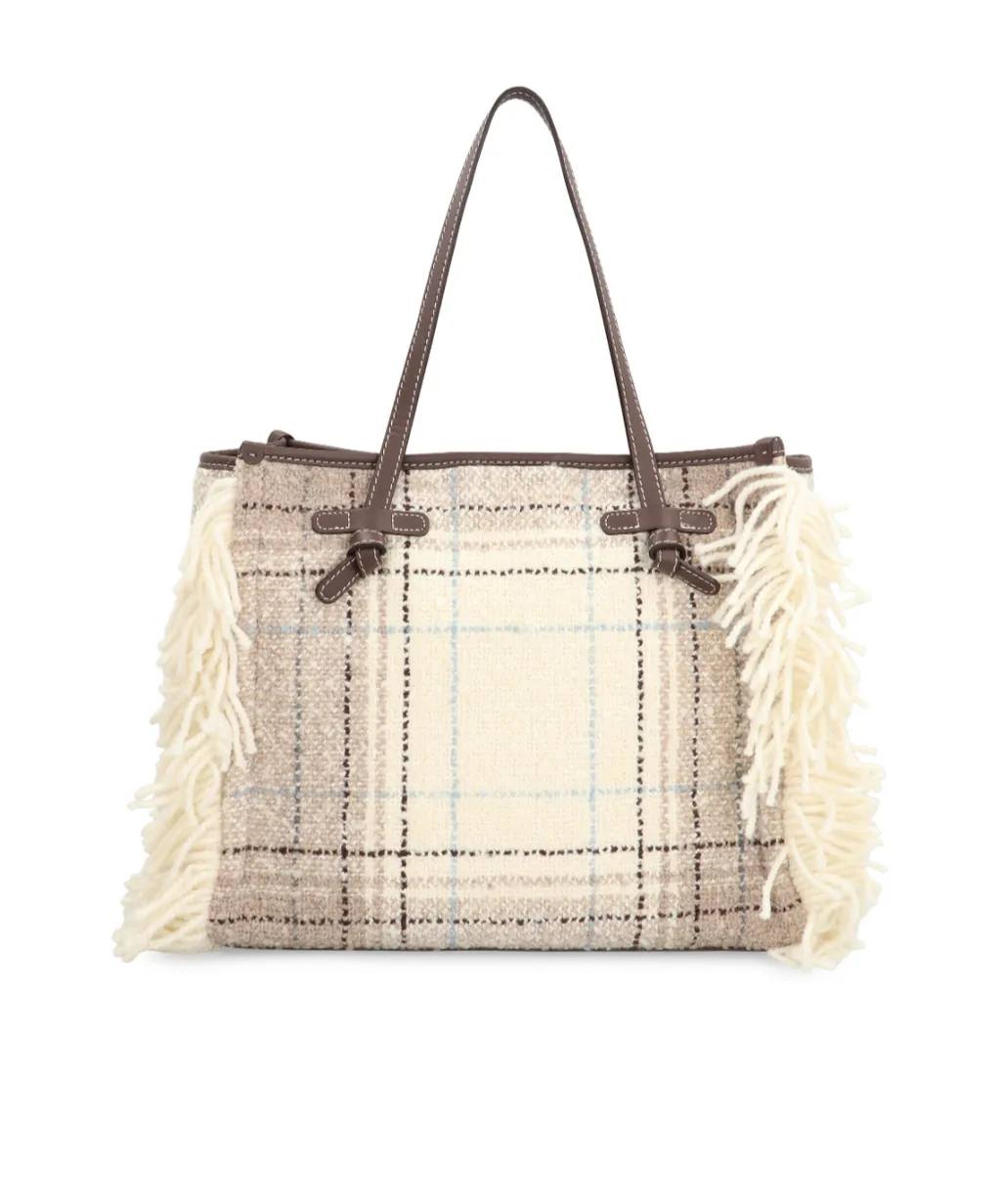 Marcella Fringed Checked Tote Bag
