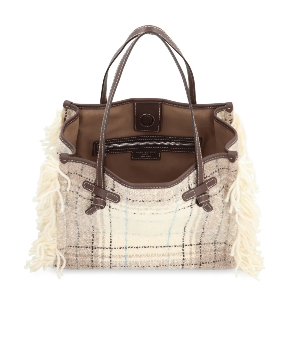 Marcella Fringed Checked Tote Bag