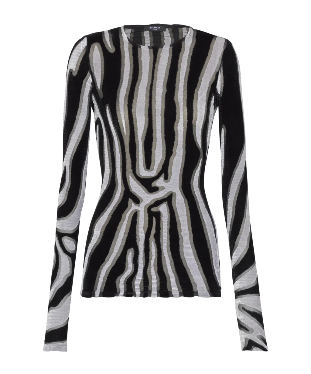 Zebra-Print Velvet Bodycon Top